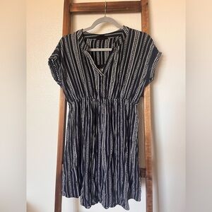 Maternity Sweet Wanderer Navy & White Vertical Stripe Midi Dress